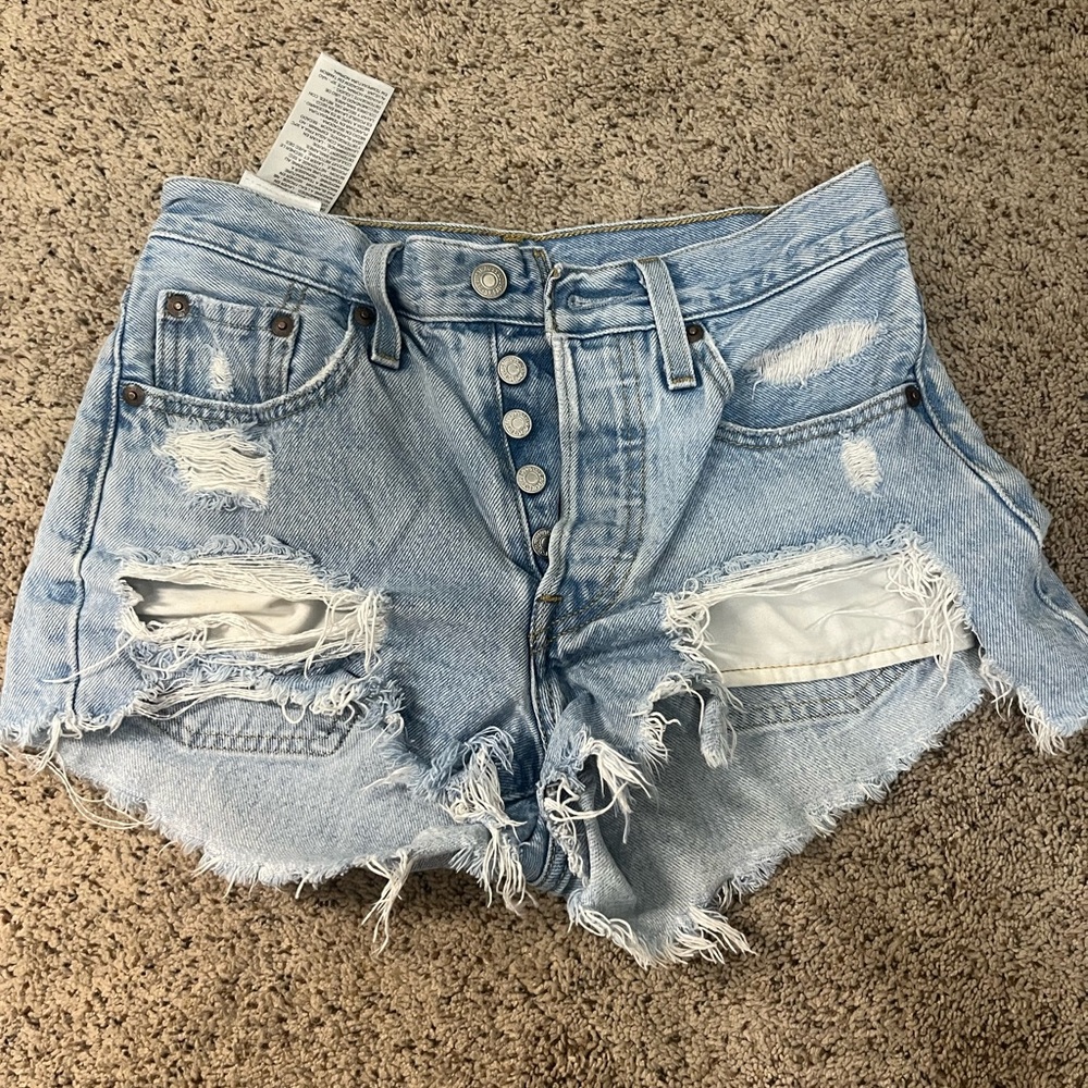 Levi's Blue Distressed Jean Shorts High-Waisted
